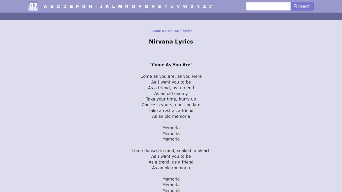 Nirvana - Come As You Are Lyrics | AZLyrics.com